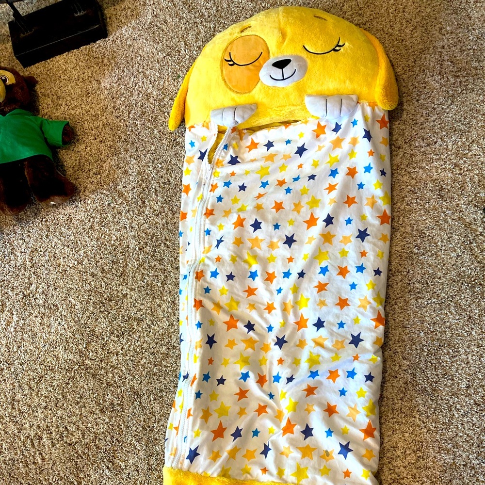 Like New Happy Napper Yellow Dog Sleeping Bag 20 in wide x 54 in